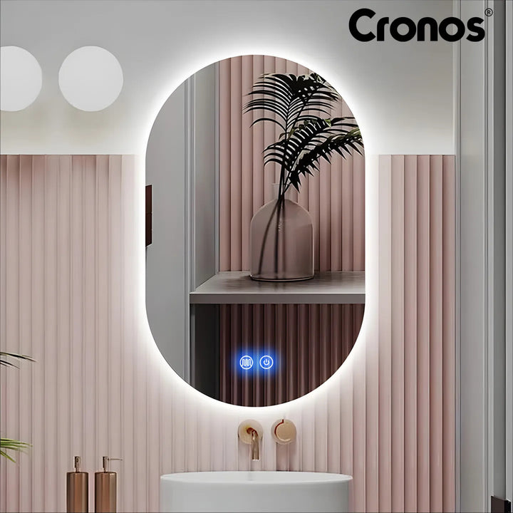 Cronos fűtött tükör, ovális, 50x80 cm, három színű LED-es világítás, IP44 védelmi fokozat, páramentesítő rendszer