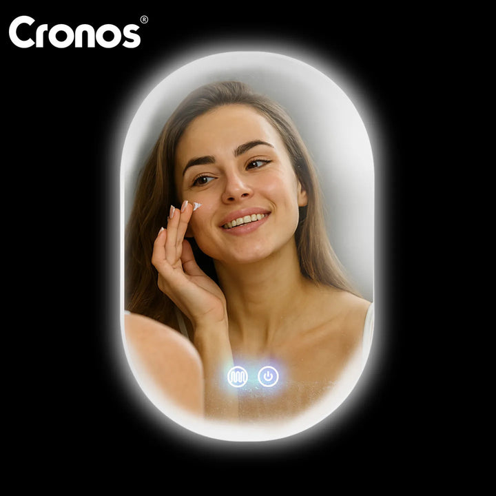 Cronos fűtött tükör, ovális, 50x80 cm, három színű LED-es világítás, IP44 védelmi fokozat, páramentesítő rendszer