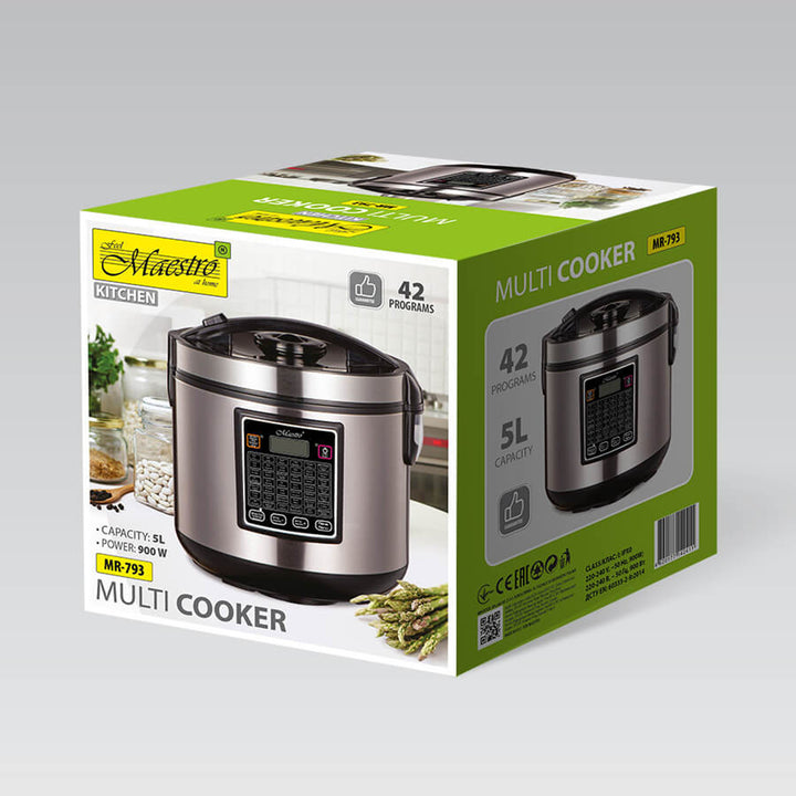 Maestro Multicooker elektromos főzőedény, 5 literes űrtartalom, 42 program, 900 W teljesítmény, időzítő, MR-793