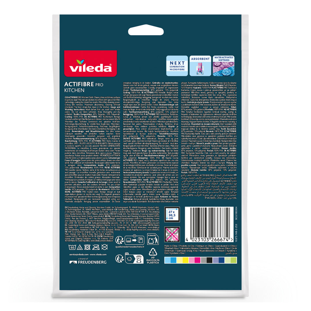 Vileda Actifibre Pro konyhai törlőkendő, 1 db, mikroszálas, PVA bevonattal, 60 °C-ig mosható, 183303