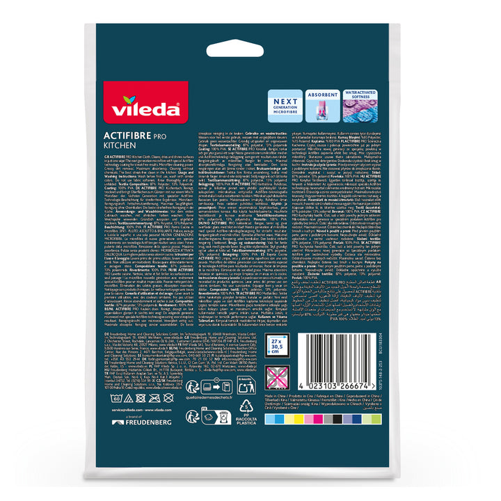 Vileda Actifibre Pro konyhai törlőkendő, 1 db, mikroszálas, PVA bevonattal, 60 °C-ig mosható, 183303