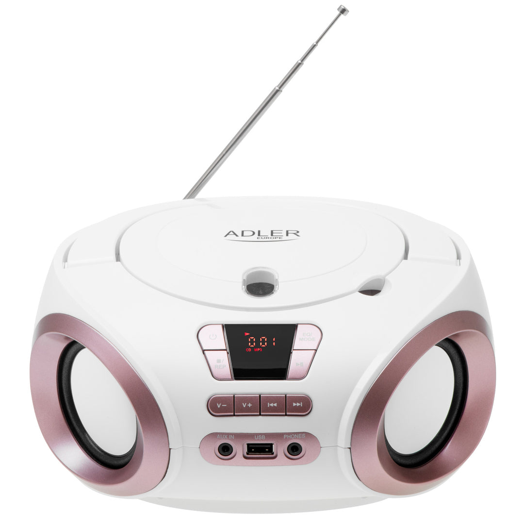 Boombox rádió CD-MP3, USB, FM rádió, AUX, fejhallgató-csatlakozó, Adler, AD 1181