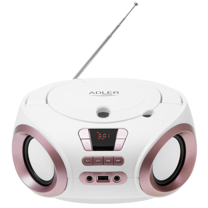 Boombox rádió CD-MP3, USB, FM rádió, AUX, fejhallgató-csatlakozó, Adler, AD 1181