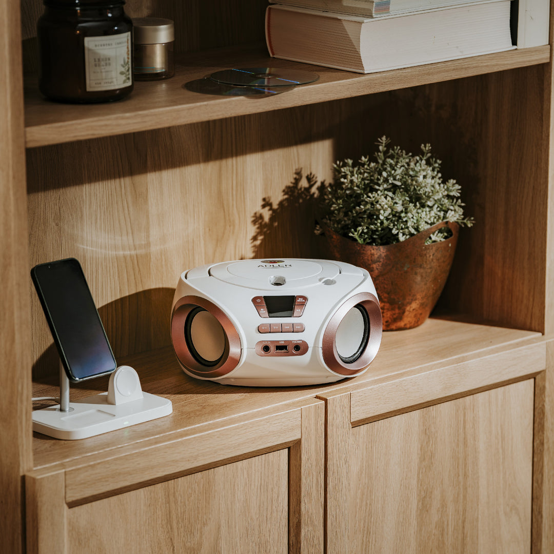 Boombox rádió CD-MP3, USB, FM rádió, AUX, fejhallgató-csatlakozó, Adler, AD 1181