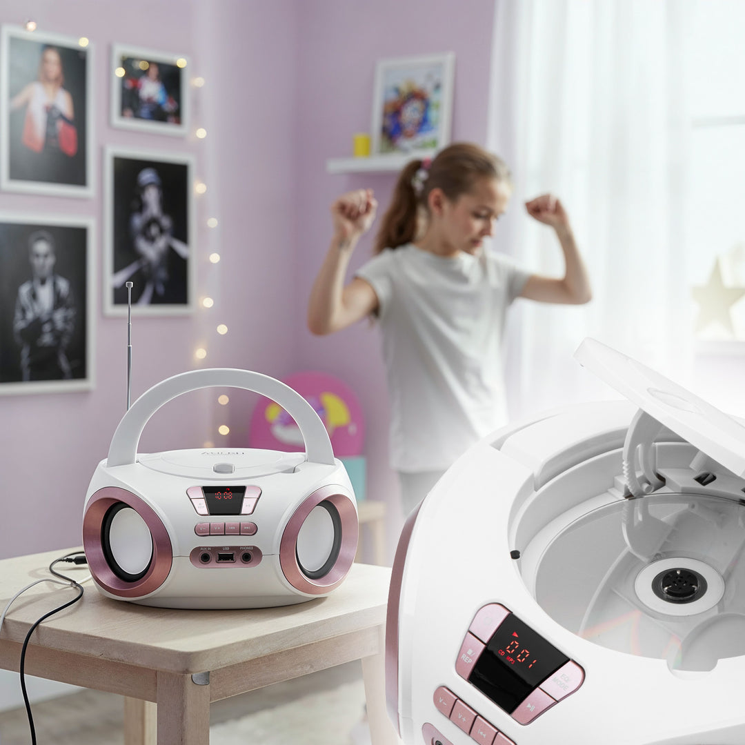 Boombox rádió CD-MP3, USB, FM rádió, AUX, fejhallgató-csatlakozó, Adler, AD 1181