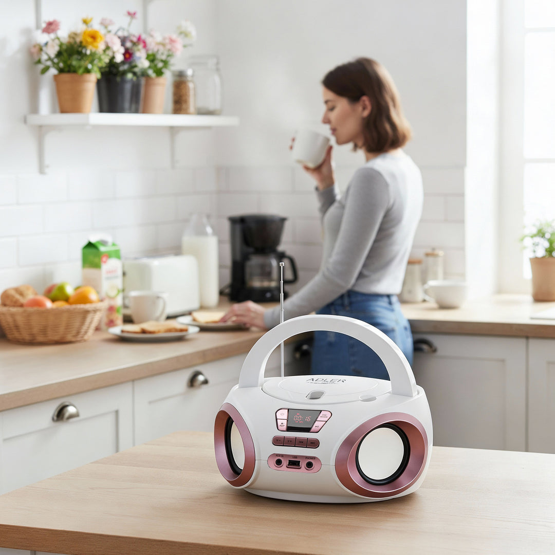 Boombox rádió CD-MP3, USB, FM rádió, AUX, fejhallgató-csatlakozó, Adler, AD 1181