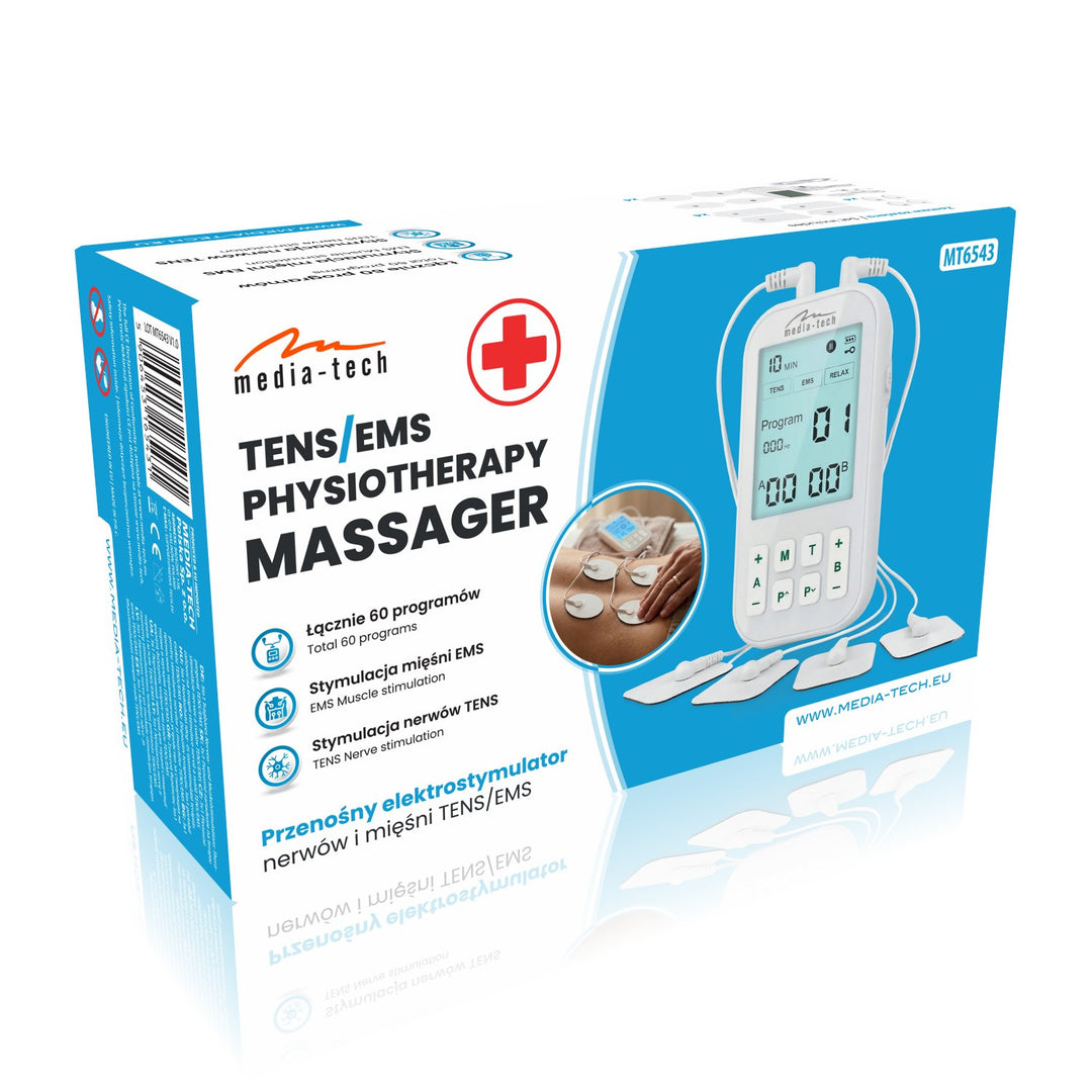 Masszírozó és izomelektrostimulátor, TENS/EMS, 3-in-1 stimuláció, Mediatech, MT6543