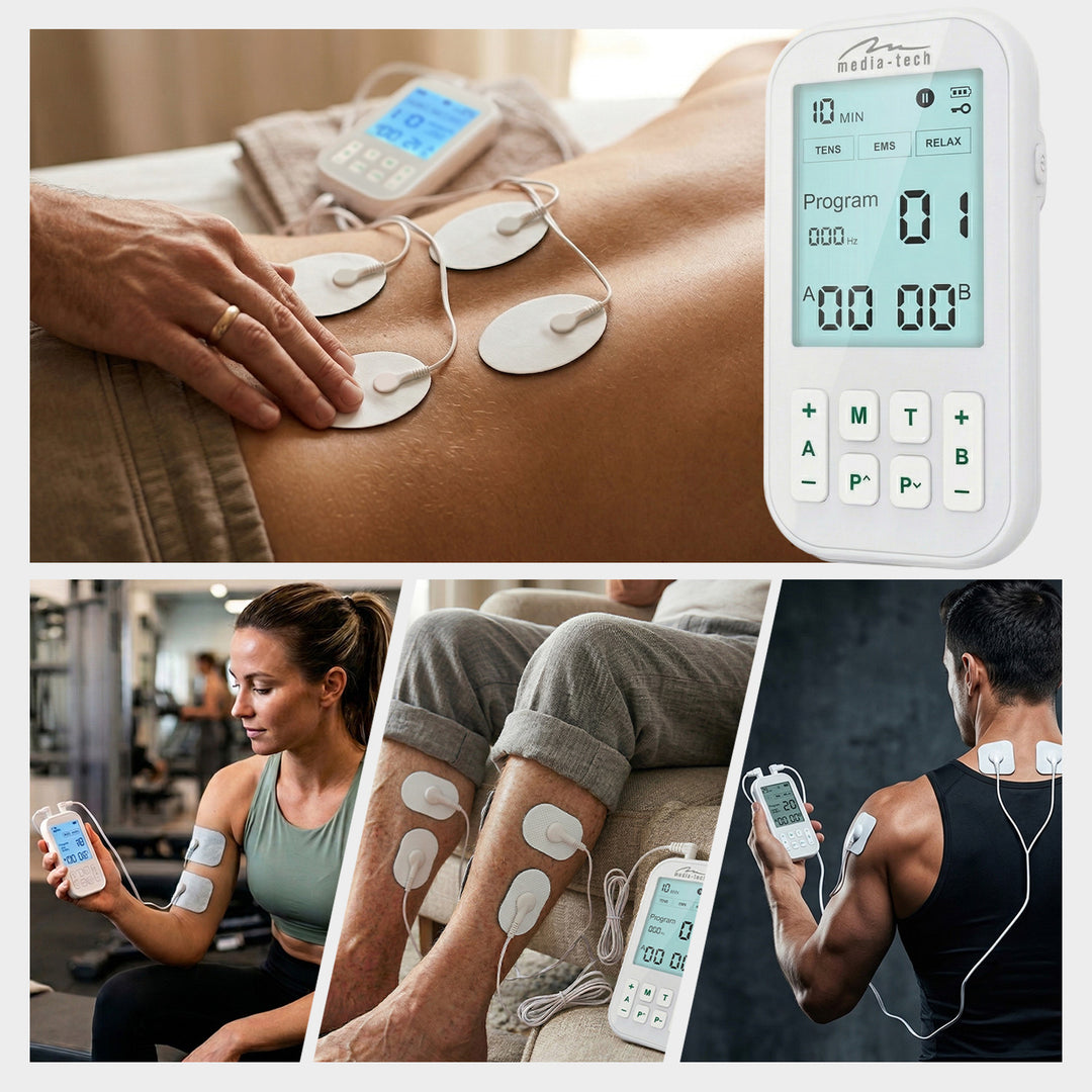 Masszírozó és izomelektrostimulátor, TENS/EMS, 3-in-1 stimuláció, Mediatech, MT6543