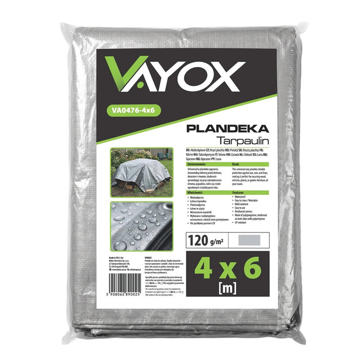 Ezüst színű ponyva, 120 g, 4x6 m, VA0476, vízálló, Vayox