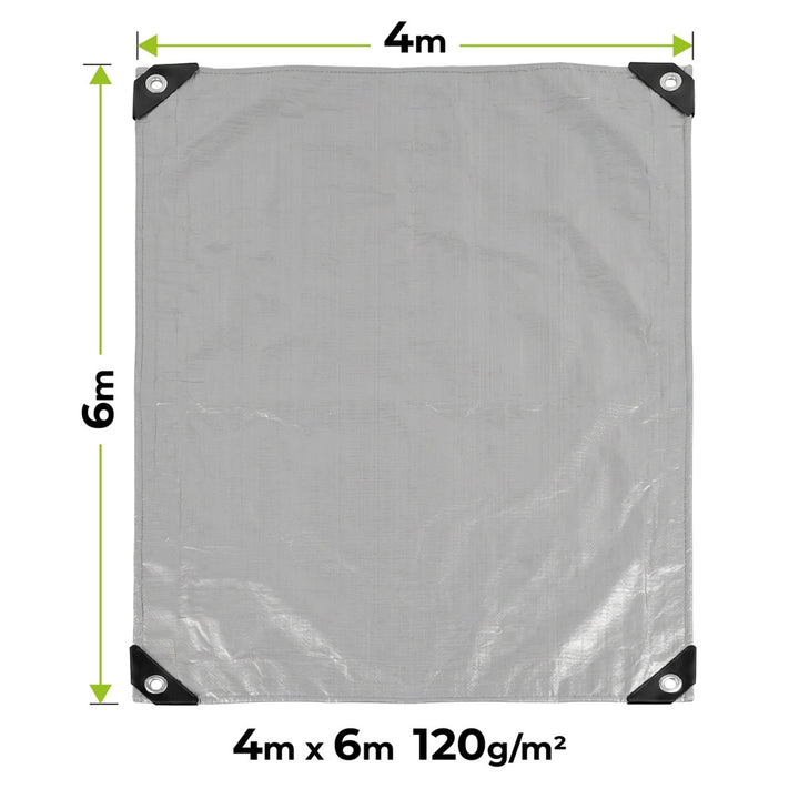 Ezüst színű ponyva, 120 g, 4x6 m, VA0476, vízálló, Vayox