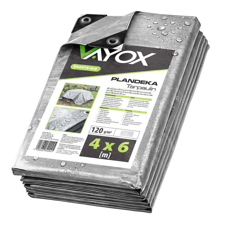 Ezüst színű ponyva, 120 g, 4x6 m, VA0476, vízálló, Vayox