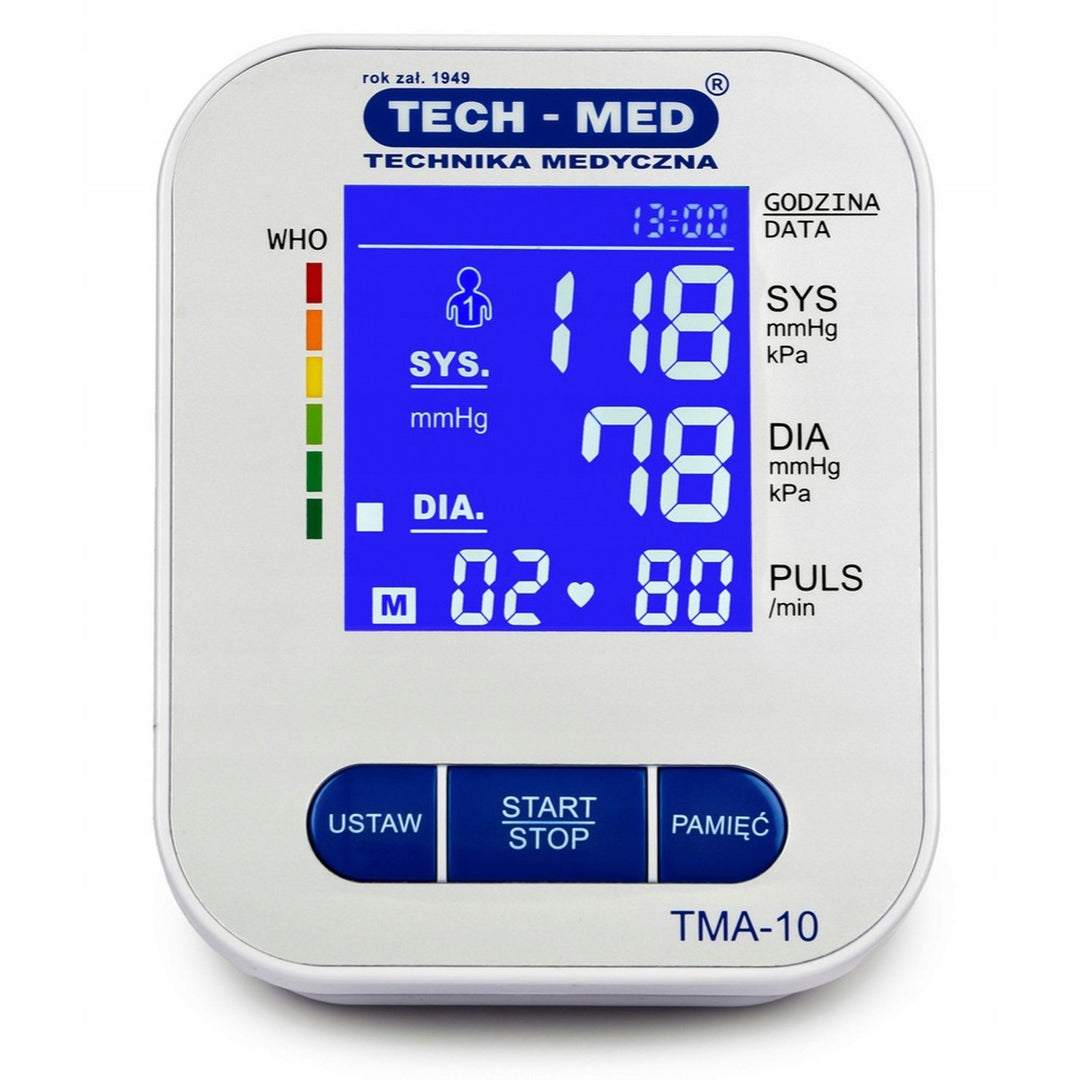 Elektronikus vérnyomásmérő, háttérvilágításos kijelző, 22–32 cm-es mandzsetta, aritmia-jelző, TMA-10, Tech-Med