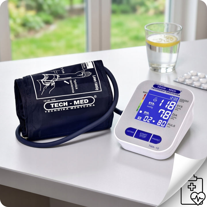 Elektronikus vérnyomásmérő, háttérvilágításos kijelző, 22–32 cm-es mandzsetta, aritmia-jelző, TMA-10, Tech-Med