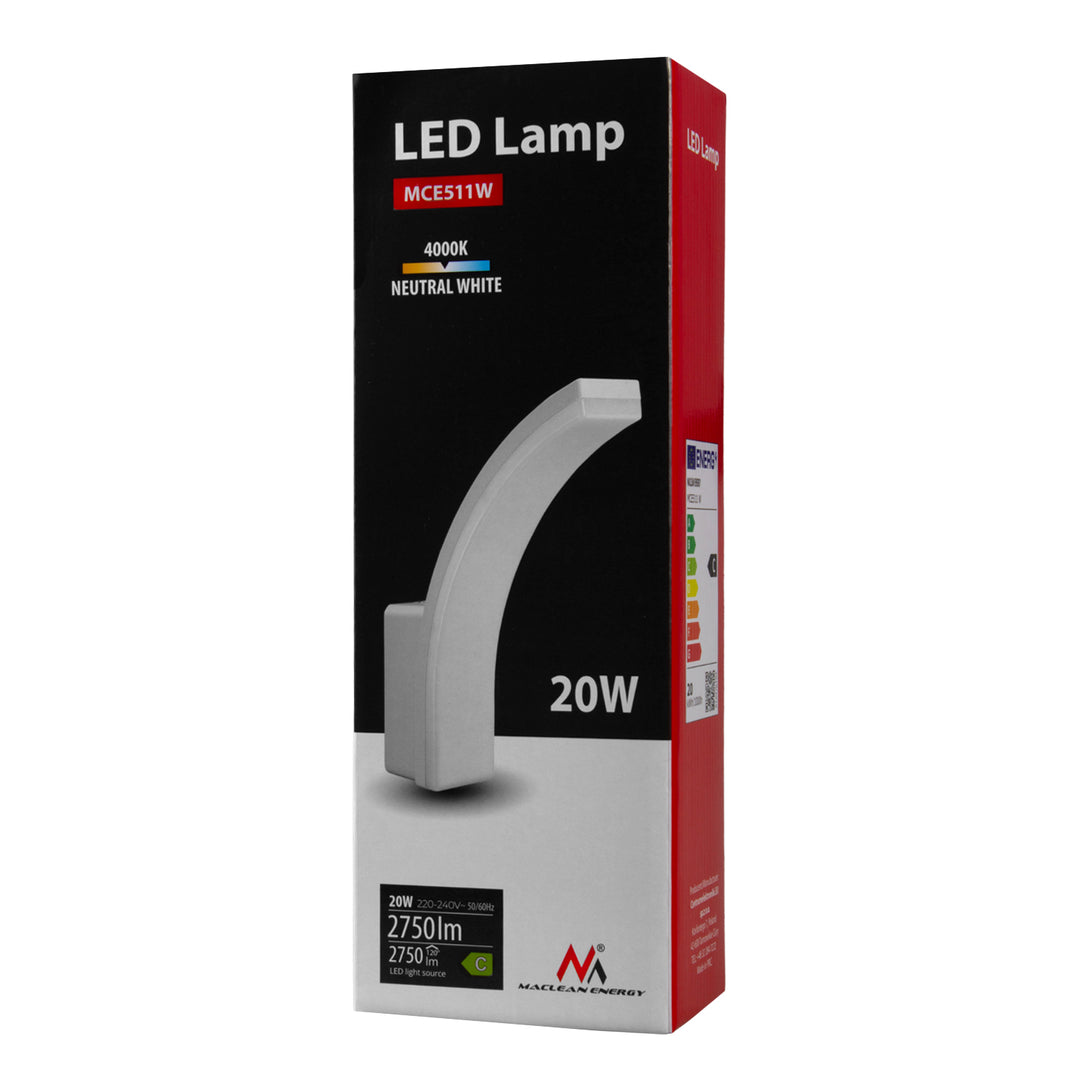 Maclean LED-lámpa, fehér színű, 20 W, IP65, 2750 lm, semleges fehér fény (4000 K) MCE511 W, 2 darab
