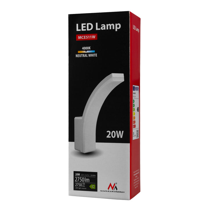 Maclean LED-lámpa, fehér színű, 20 W, IP65, 2750 lm, semleges fehér fény (4000 K) MCE511 W, 2 darab