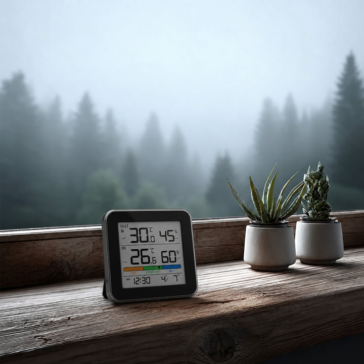 GreenBlue vezeték nélküli időjárásállomás, hőmérséklet és páratartalom (belső/külső), óra + ébresztő + dátum, °C / °F, 60 m-es hatótávolság, fekete, GB169 B + 4 db Varta Industrial AAA elem
