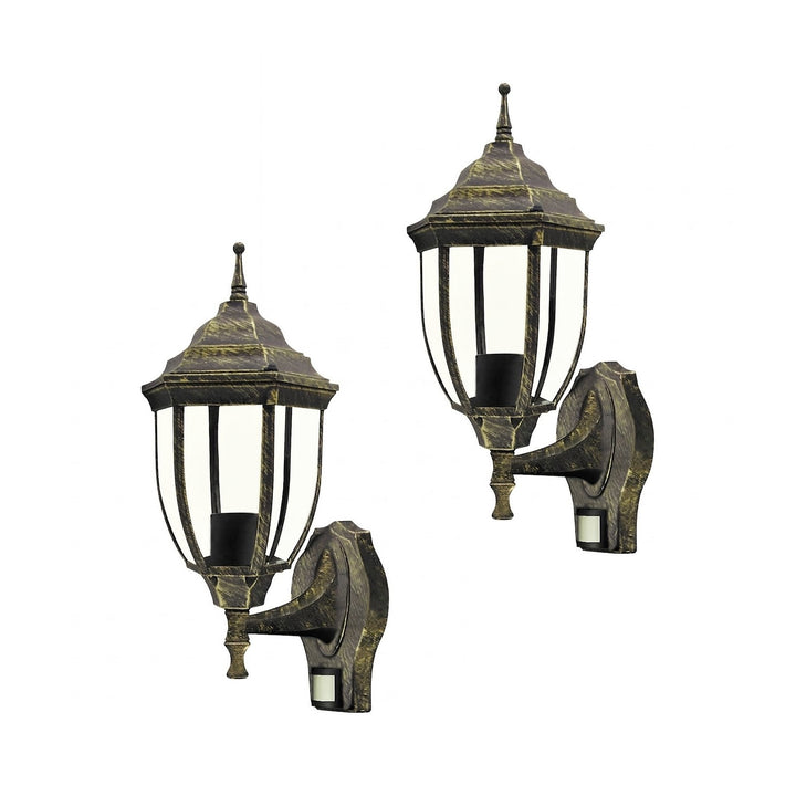 Rabalux falilámpa, kültéri, mozgásérzékelővel, IP43, E27, max. 60 W, antik arany, Nizza, 2 darab
