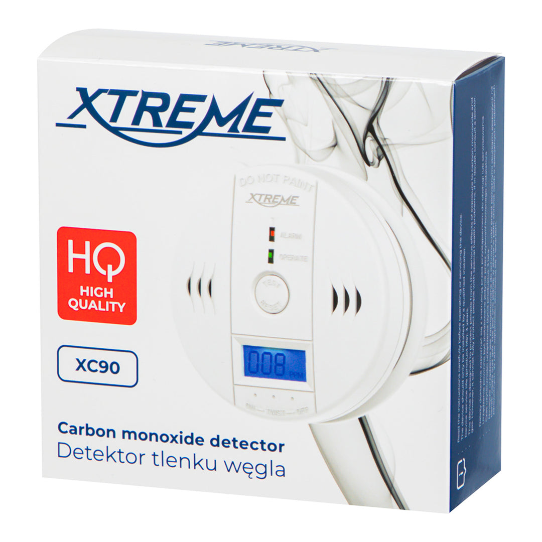 Xtreme XC90 LCD szén-monoxid-érzékelő, fehér színű, 3xAA elemmel, hangos riasztás és piros LED, kompakt méret, akár 7 évig működik, 50-636#