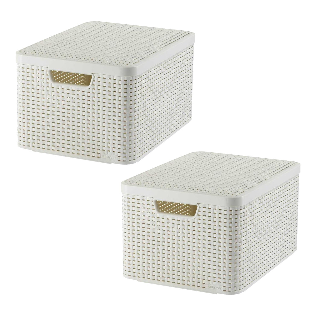 Curver kosár, univerzális, fedéllel, krém színű, Rattan Style L, 2 darab