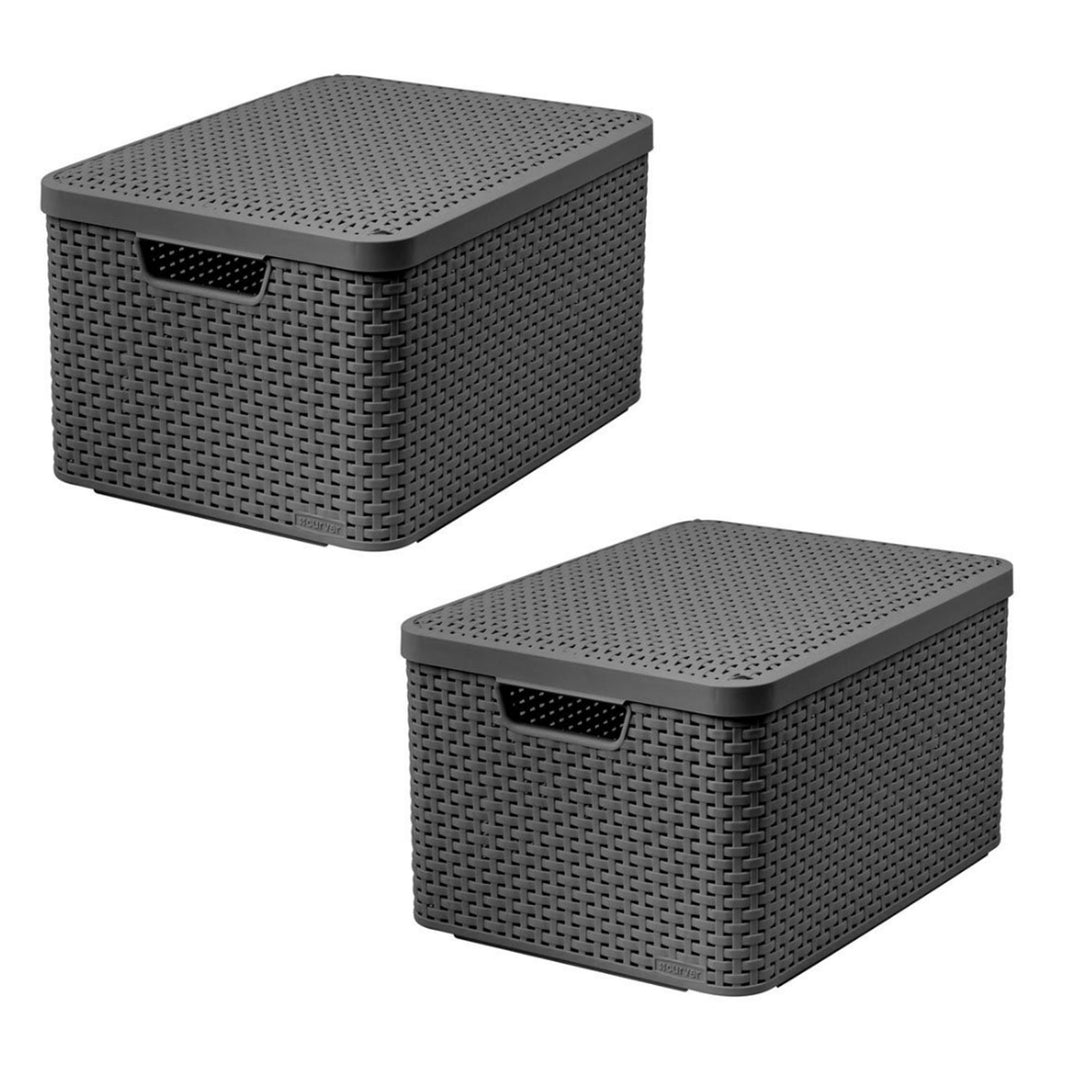 Curver kosár, univerzális, fedéllel, szürke, Rattan Style L, 2 darab