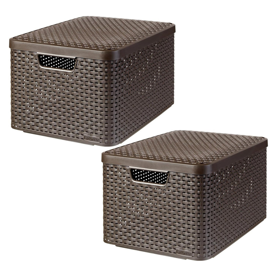 Curver kosár, univerzális, fedéllel, barna, Rattan Style L, 2 darab