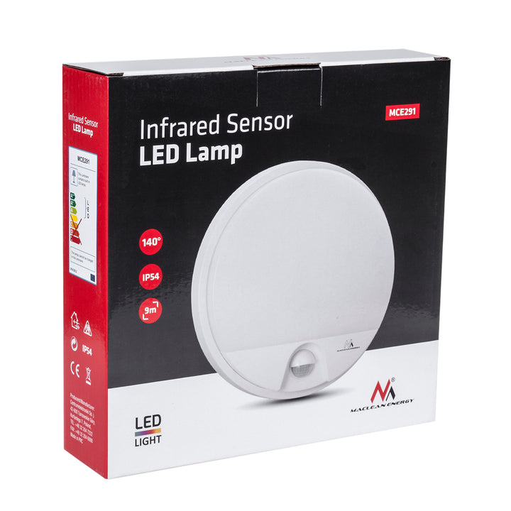 Maclean mozgásérzékelős LED-lámpa, PIR-érzékelő, fehér színű, 15 W, IP54, 1100 lm, semleges szín, MCE291 W, 2 darab