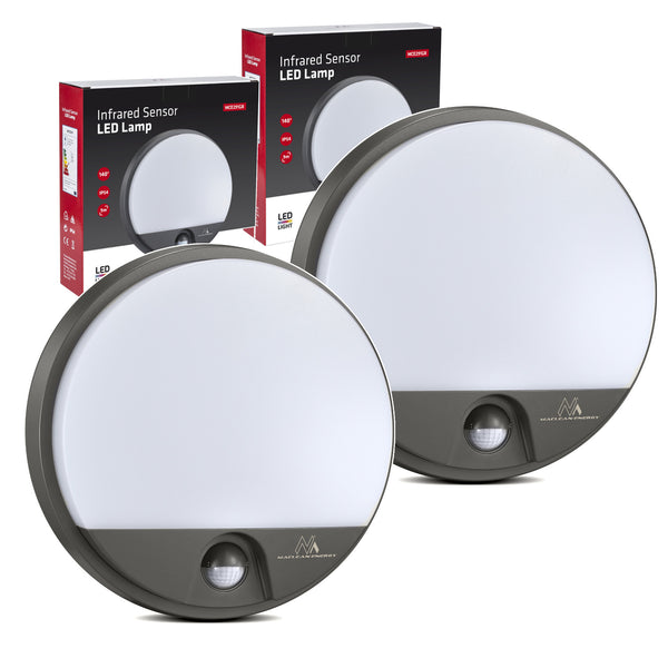 Maclean mozgásérzékelős LED-lámpa, PIR-érzékelő, szürke színű, 15 W, IP54, 1100 lm, semleges szín, MCE291 W, 2 darab