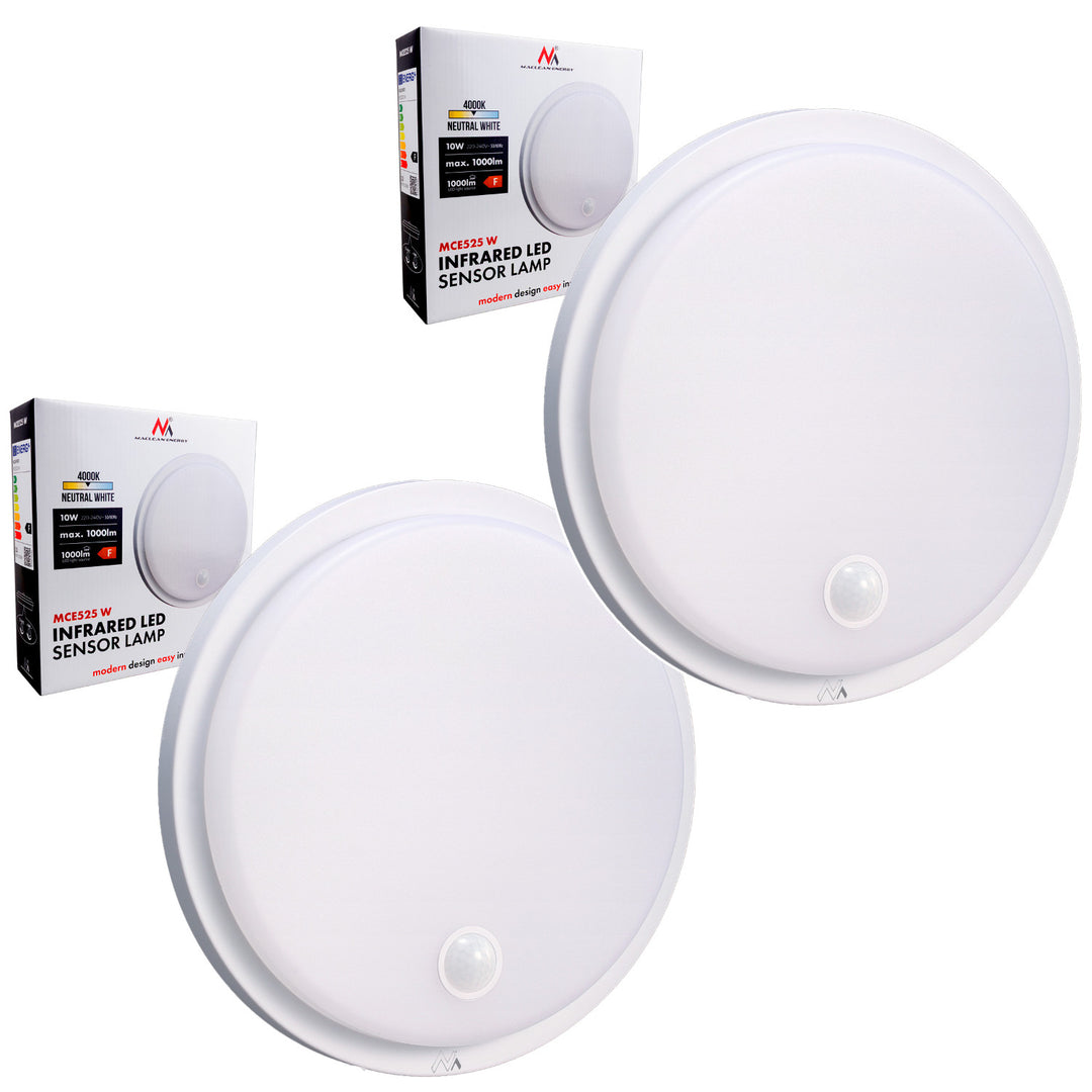 Maclean mozgásérzékelős LED-lámpa, PIR-érzékelő, fehér színű, 10 W, IP65, 1000 lm, semleges szín, MCE525 W, 2 darab