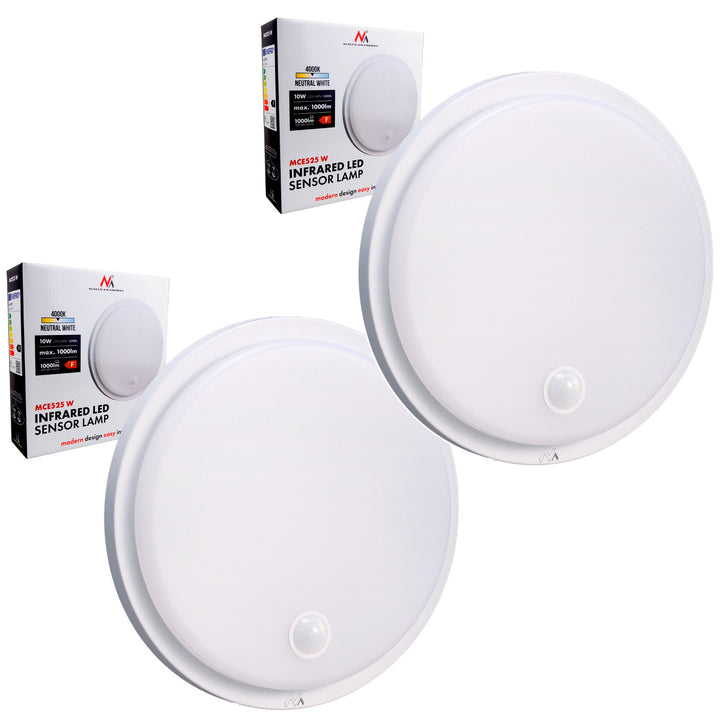 Maclean mozgásérzékelős LED-lámpa, PIR-érzékelő, fehér színű, 10 W, IP65, 1000 lm, semleges szín, MCE525 W, 2 darab