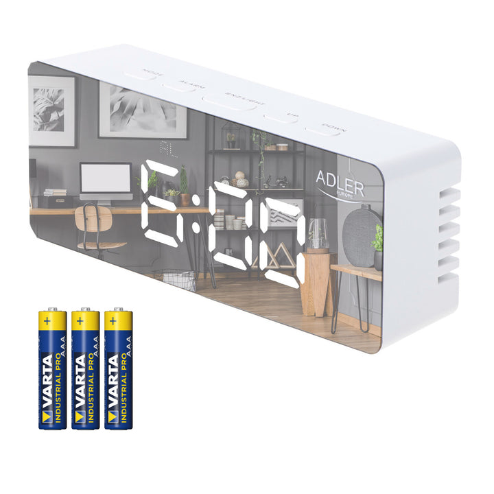 Adler AD 1189 W ébresztőóra LED-kijelzővel és hőmérővel + 3 db Varta Industrial AAA alkáli elem