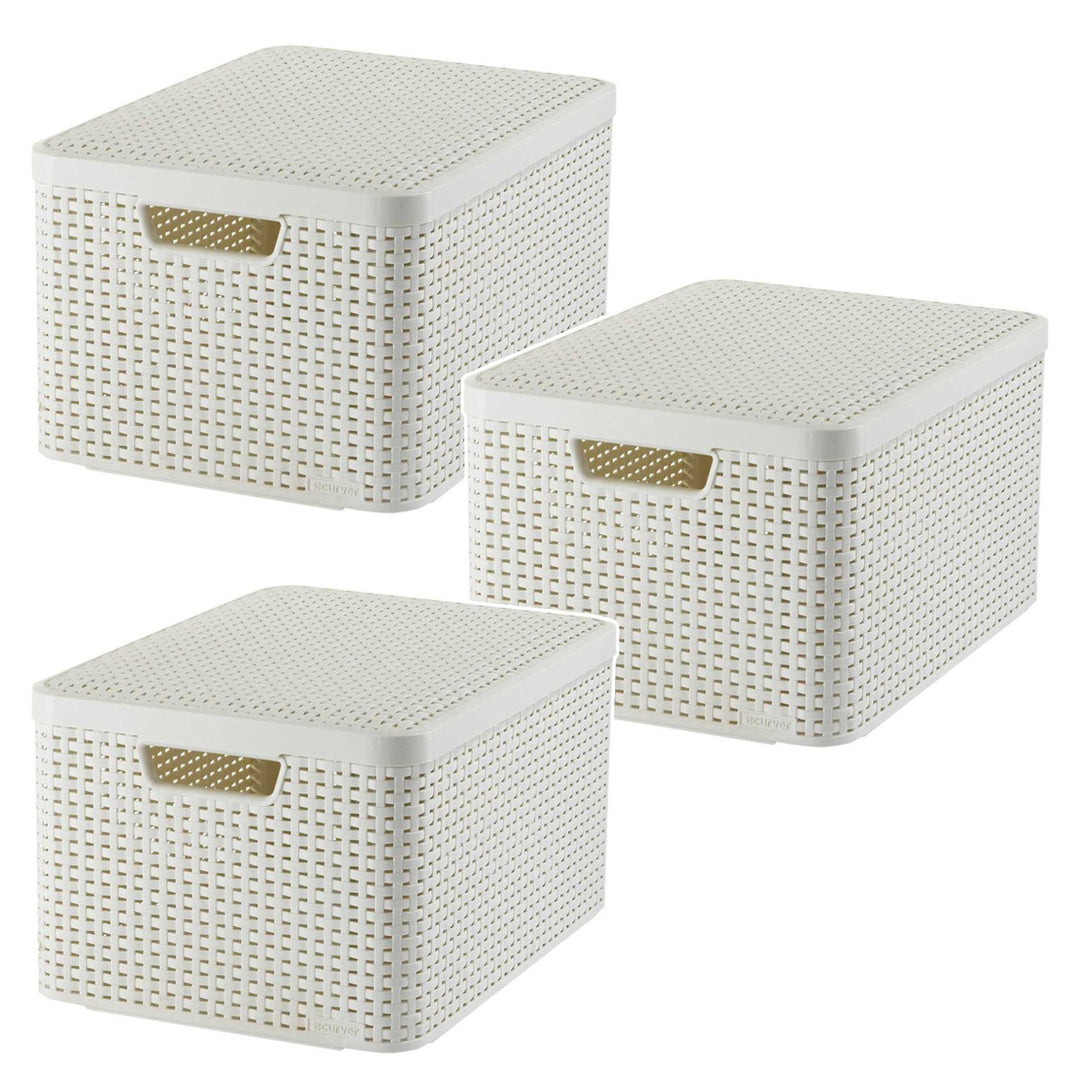 Curver kosár, univerzális, fedéllel, krém színű, Rattan Style L, 3 darab