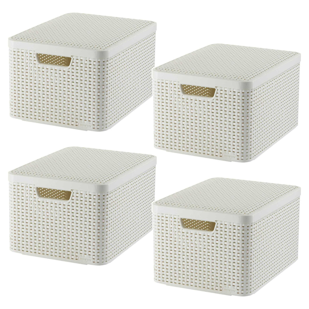Curver kosár, univerzális, fedéllel, krém színű, Rattan Style L, 4 darab