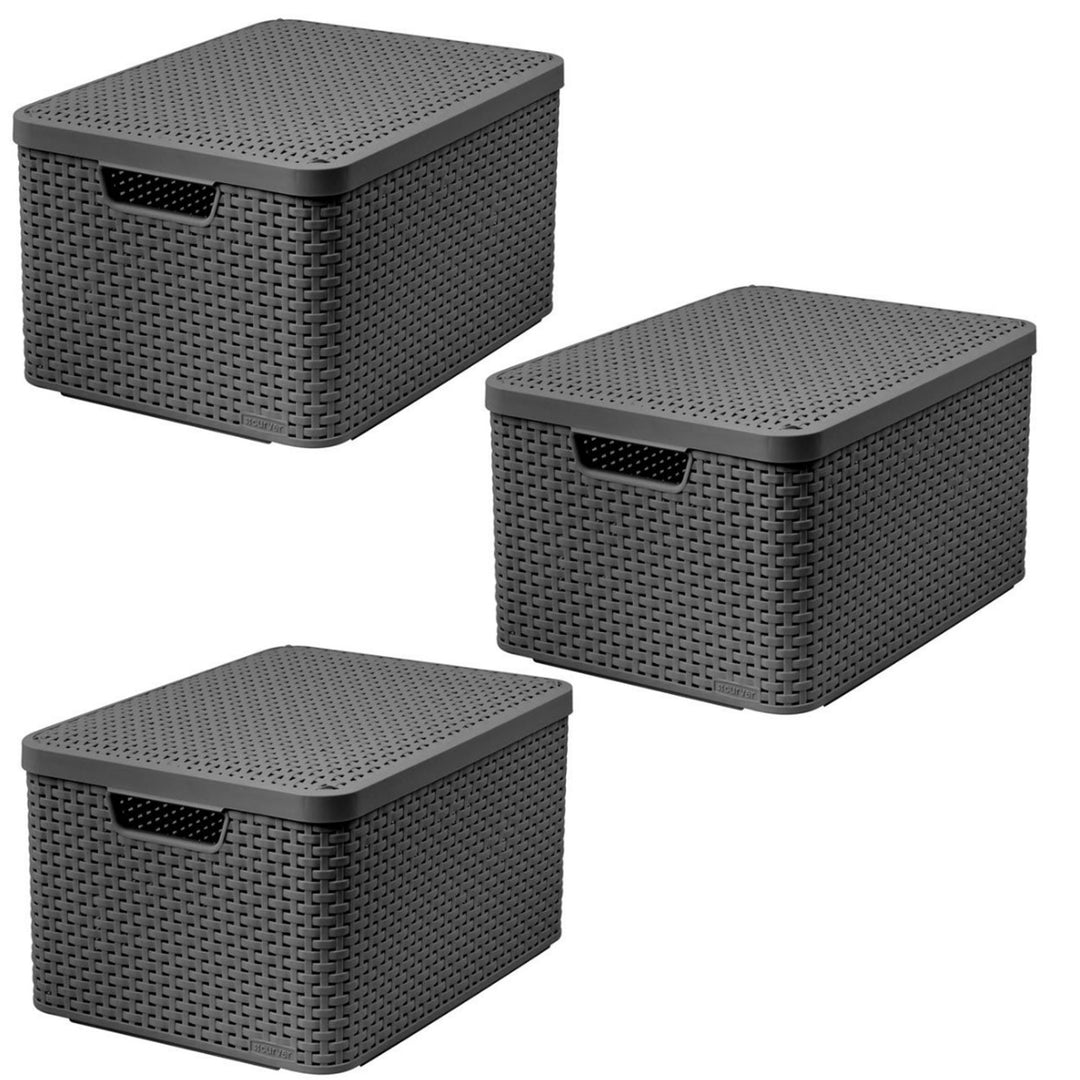 Curver kosár, univerzális, fedéllel, szürke, Rattan Style L, 3 darab