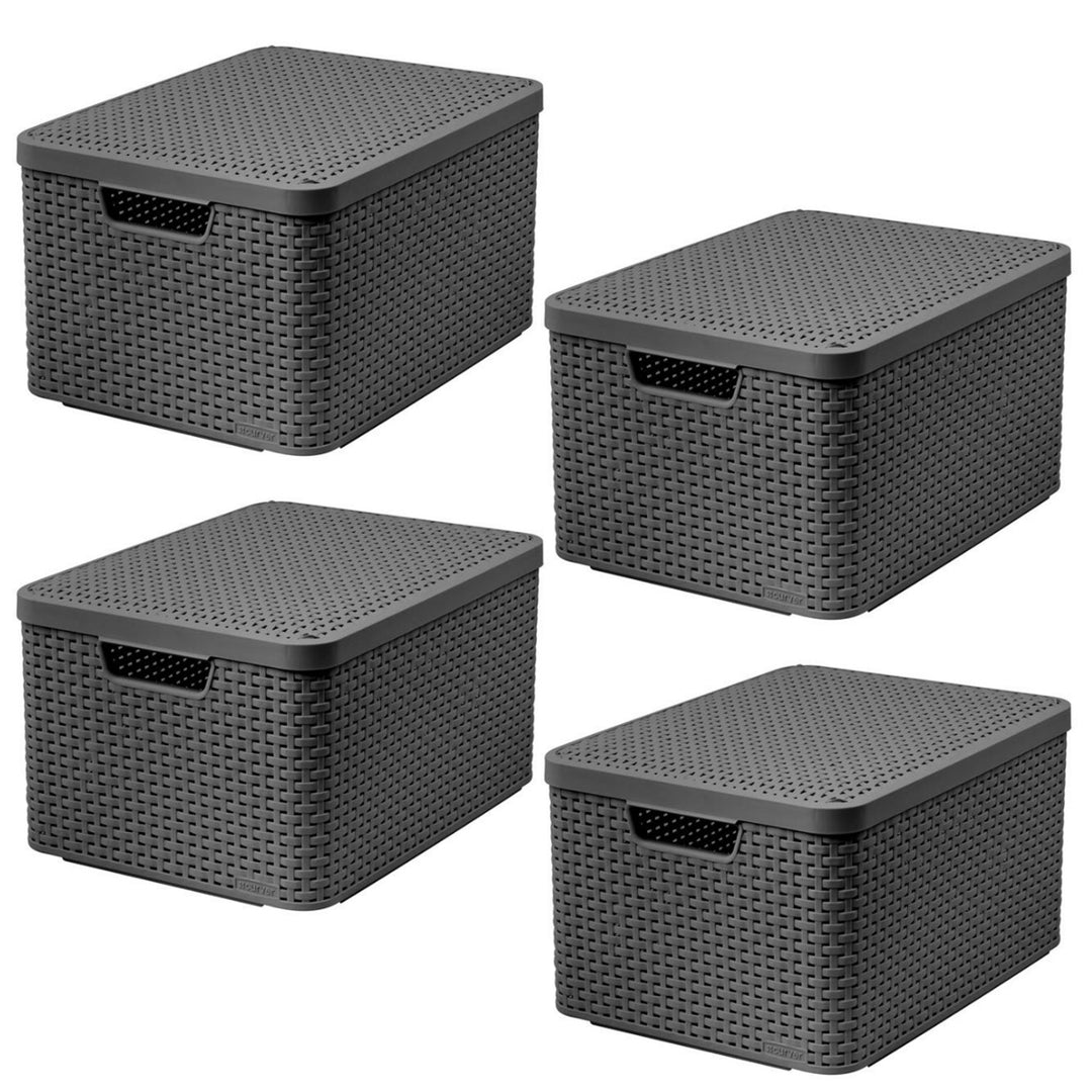 Curver kosár, univerzális, fedéllel, szürke, Rattan Style L, 4 darab