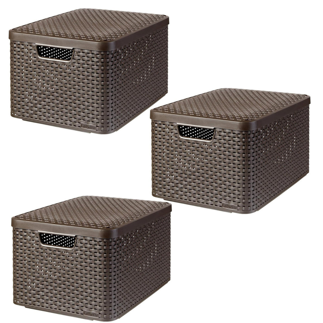 Curver kosár, univerzális, fedéllel, barna, Rattan Style L, 3 darab