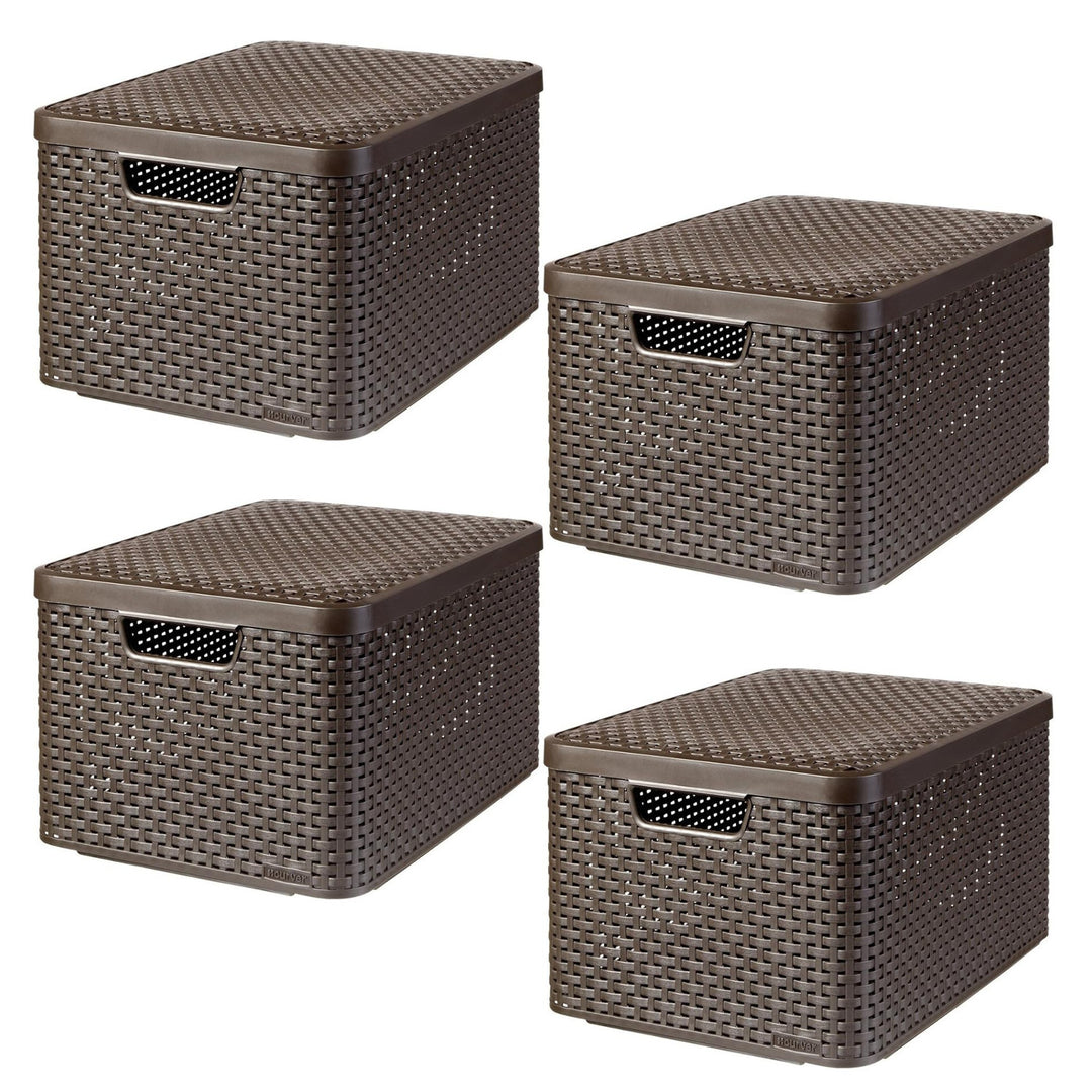 Curver kosár, univerzális, fedéllel, barna, Rattan Style L, 4 darab