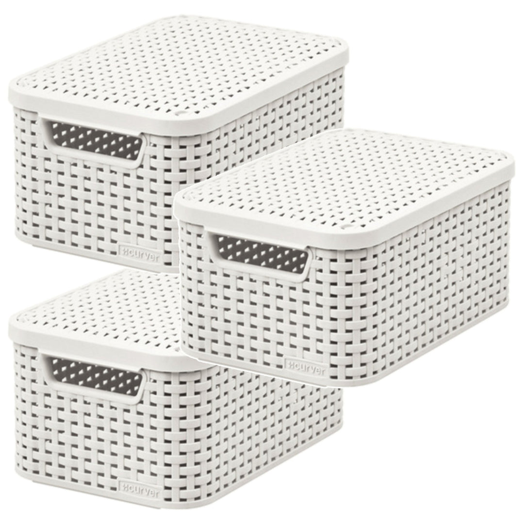 Curver kosár, univerzális, fedéllel, krém színű, Rattan Style M, 3 darab