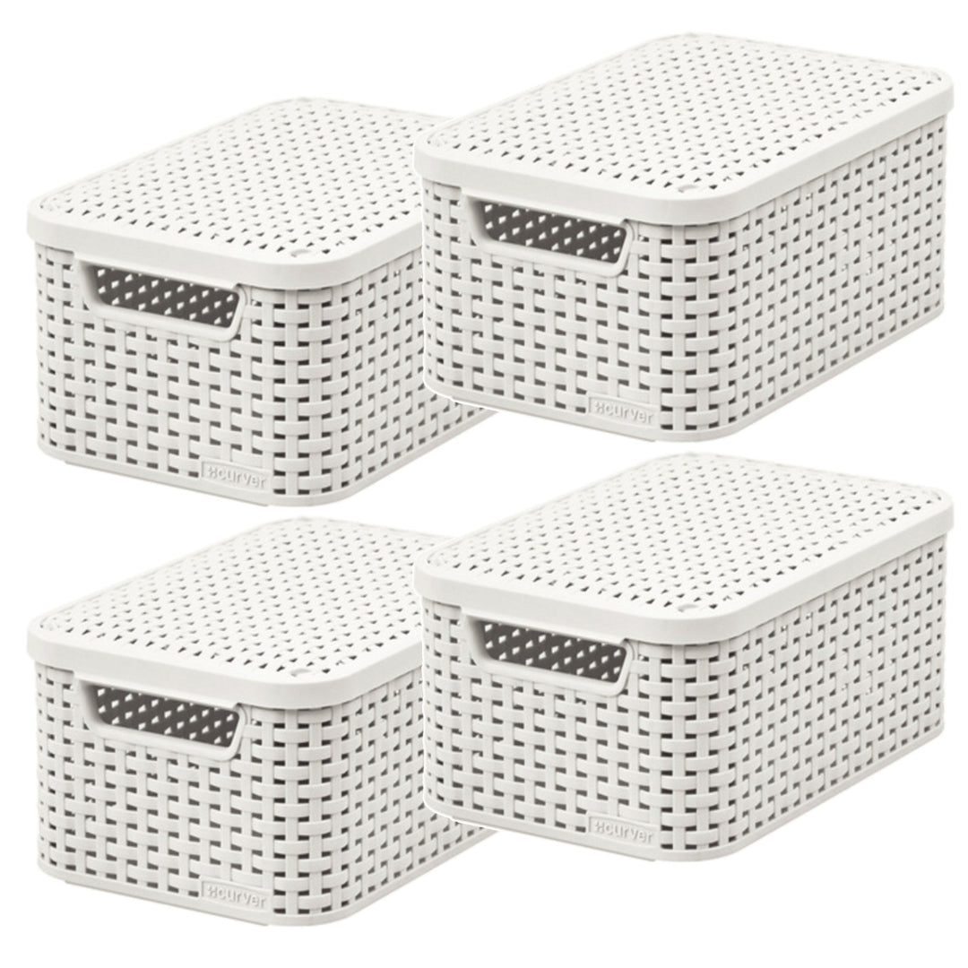 Curver kosár, univerzális, fedéllel, krém színű, Rattan Style M, 4 darab