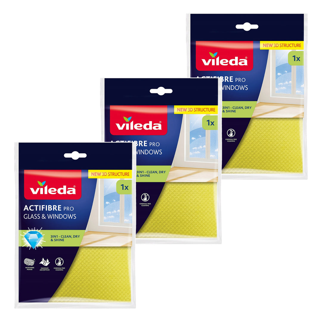 Vileda Actifibre Pro üveg- és ablaktisztító kendő, mosógépben mosható, PVA bevonattal, csík- és foltmentes, puszta vízzel is tisztít, 183298, 3 darab