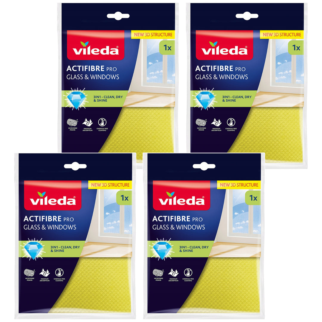 Vileda Actifibre Pro üveg- és ablaktisztító kendő, mosógépben mosható, PVA bevonattal, csík- és foltmentes, puszta vízzel is tisztít, 183298, 4 darab