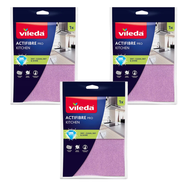 Vileda Actifibre Pro konyhai törlőkendő, mikroszálas, PVA bevonattal, 60 °C-ig mosható, 183303, 3 darab