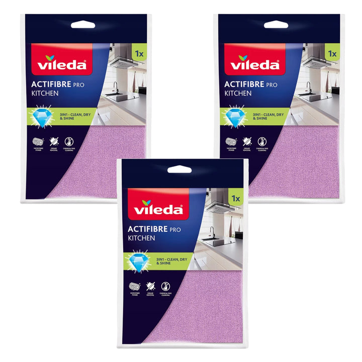 Vileda Actifibre Pro konyhai törlőkendő, mikroszálas, PVA bevonattal, 60 °C-ig mosható, 183303, 3 darab