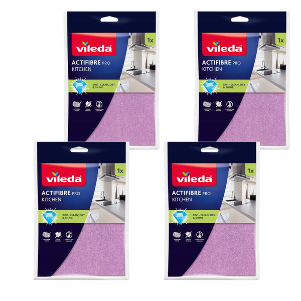 Vileda Actifibre Pro konyhai törlőkendő, mikroszálas, PVA bevonattal, 60 °C-ig mosható, 183303, 4 darab