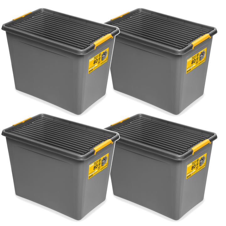 Moxom SolidStore tárolódoboz, 80 literes, szürke, rögzítőkapcsos fedéllel, görgőkkel ellátva, BPA-mentes, 04-0217, 4 darab