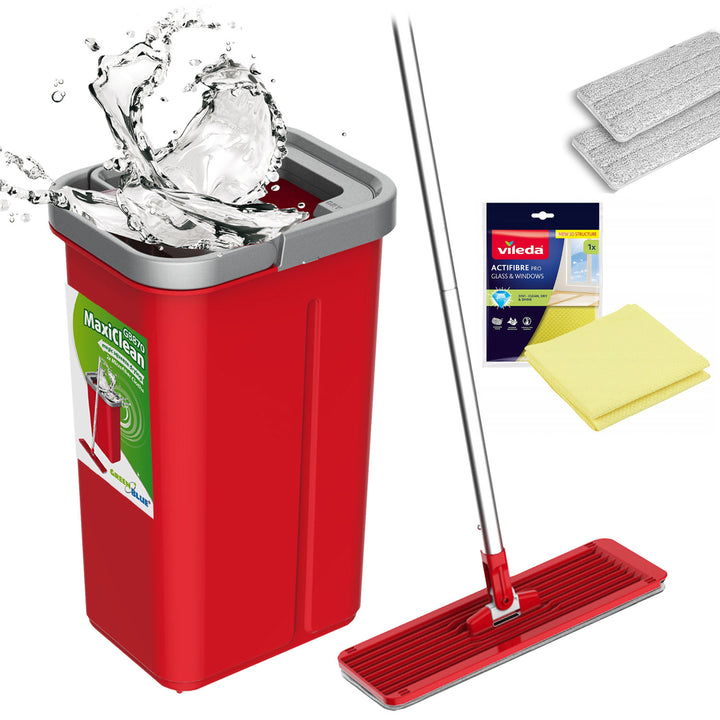 GreenBlue lapos felmosó vödörrel és kifacsaróval, két HQ mikroszálas betéttel, 5,7 l űrtartalommal, MaxiClean GB870 + Vileda Actifibre Pro törlőkendő