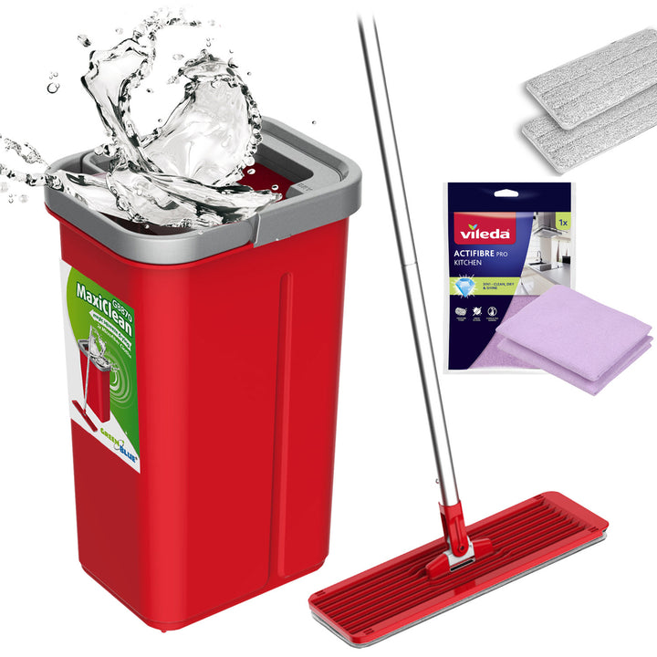 GreenBlue lapos felmosó vödörrel és kifacsaróval, két HQ mikroszálas betéttel, 5,7 l űrtartalommal, MaxiClean GB870 + Vileda Actifibre Pro törlőkendő