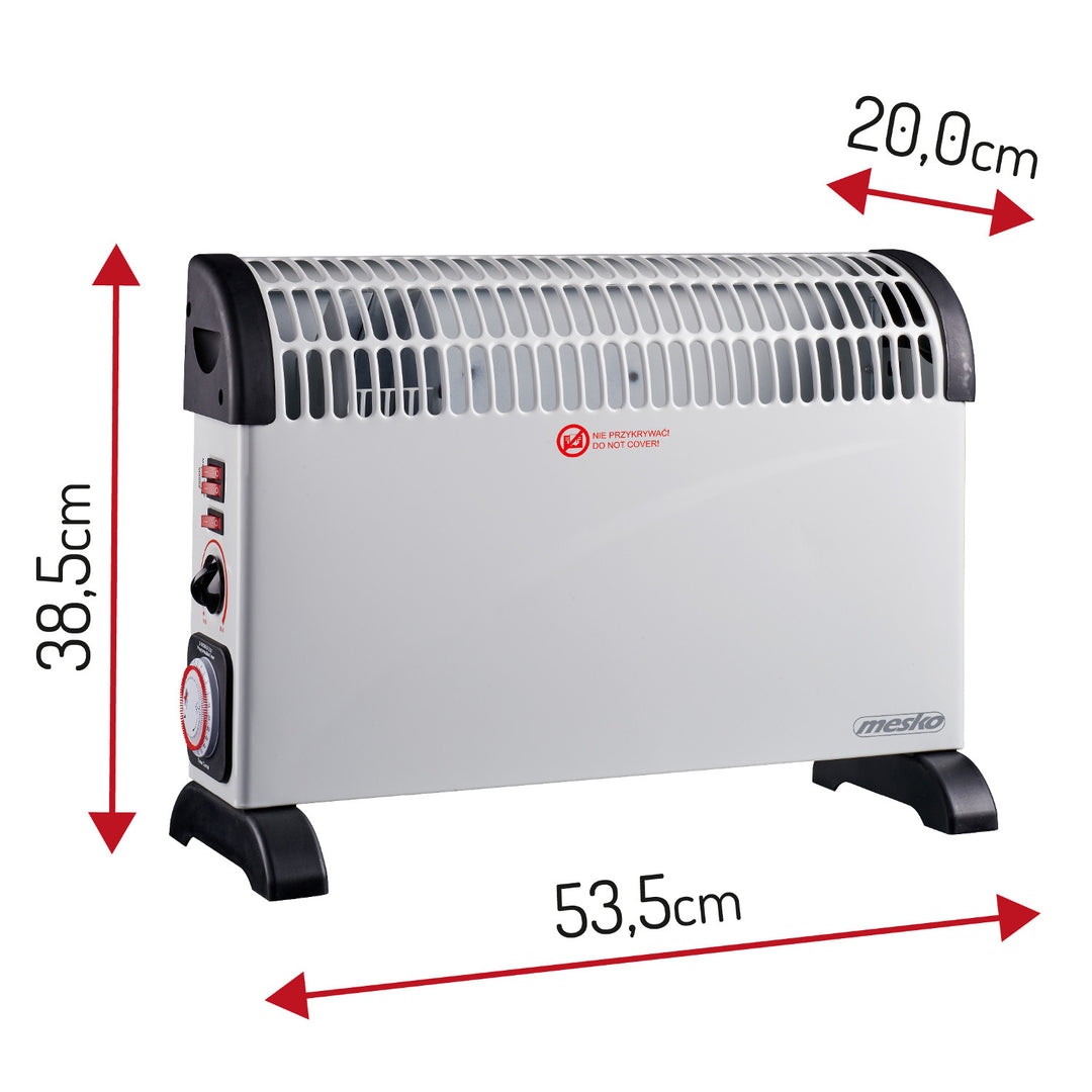 Konvektoros fűtőtest, elektromos, termosztáttal, 2000 W, 24 órás időzítő, fehér, 150 cm-es kábel, Mesko, MS 7741W