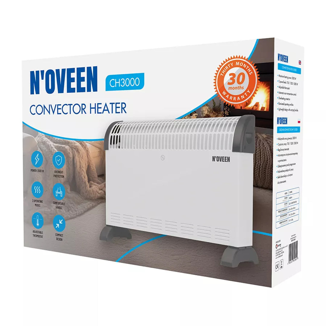 Konvektoros fűtőtest, elektromos, 2000 W, termosztáttal, fehér, Noveen