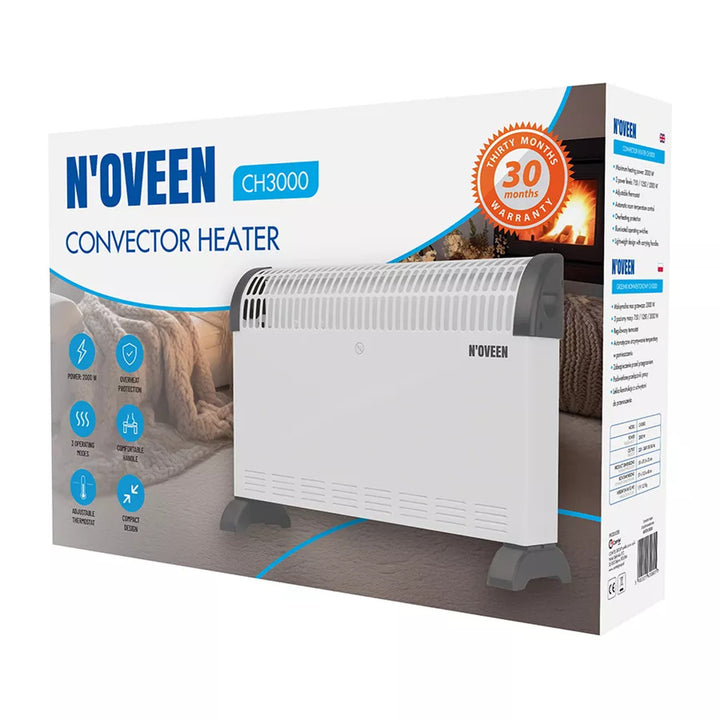 Konvektoros fűtőtest, elektromos, 2000 W, termosztáttal, fehér, Noveen