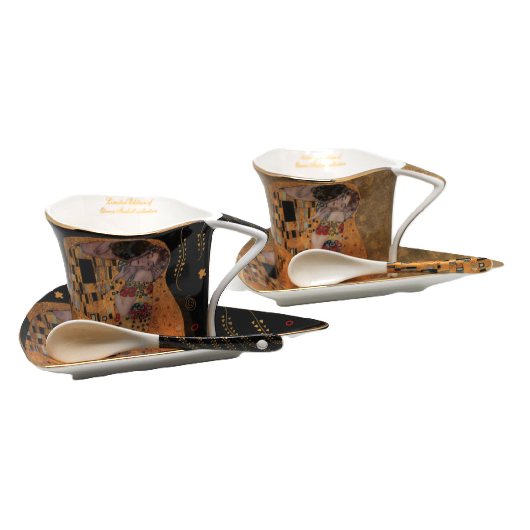 Klimt „A csók” porceláncsészék, 2 db, 180 ml, kanállal, Queen Isabell